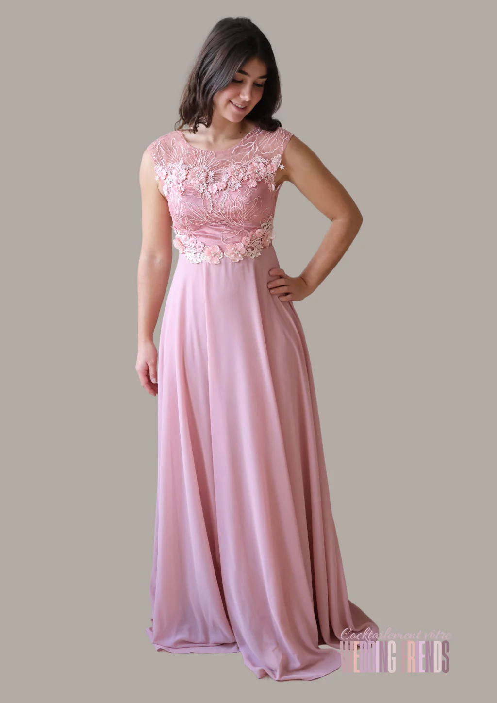Robe de cocktail de soirée rose floral