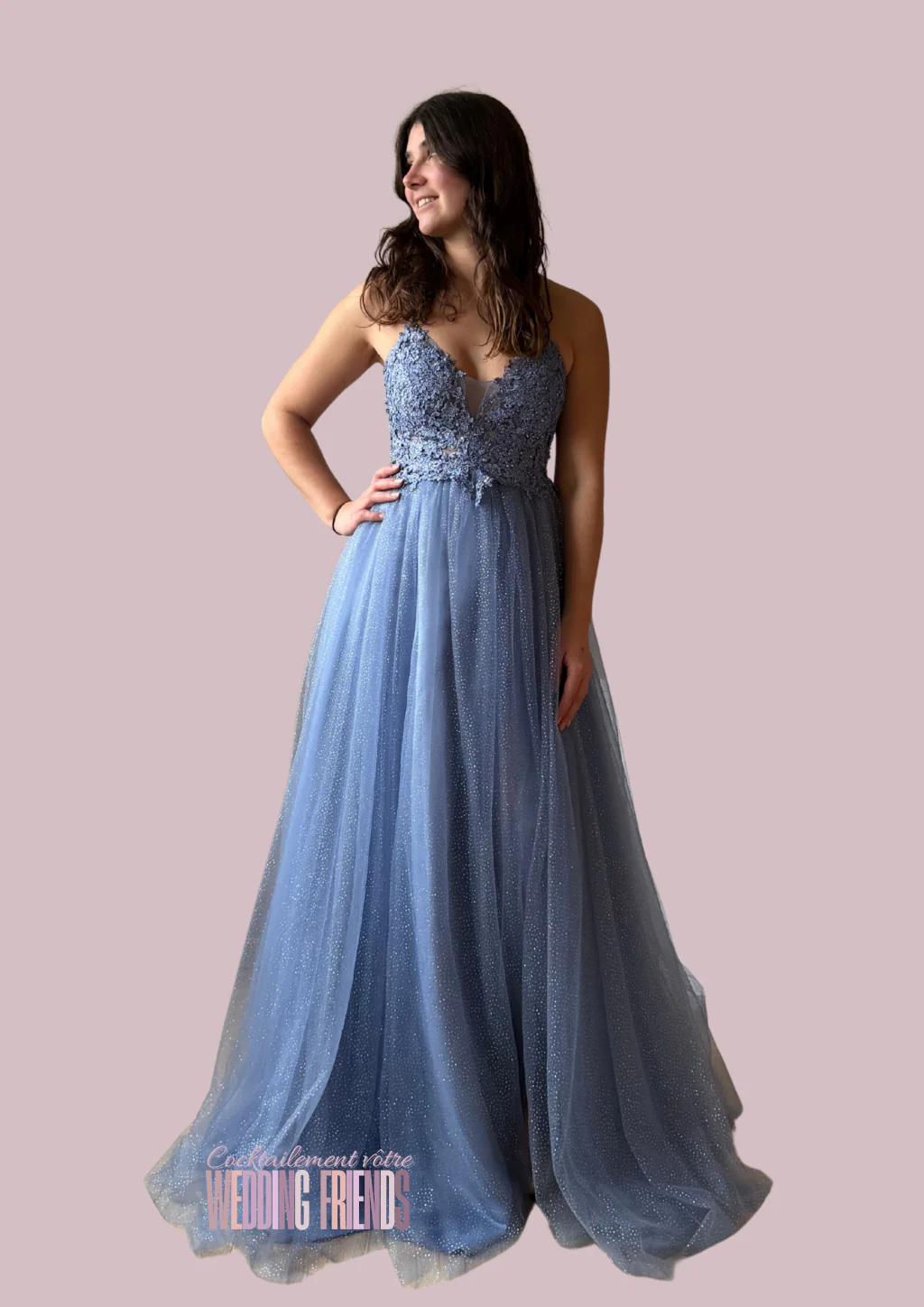 Robe de cocktail et de soirée en tulle bleu princesse