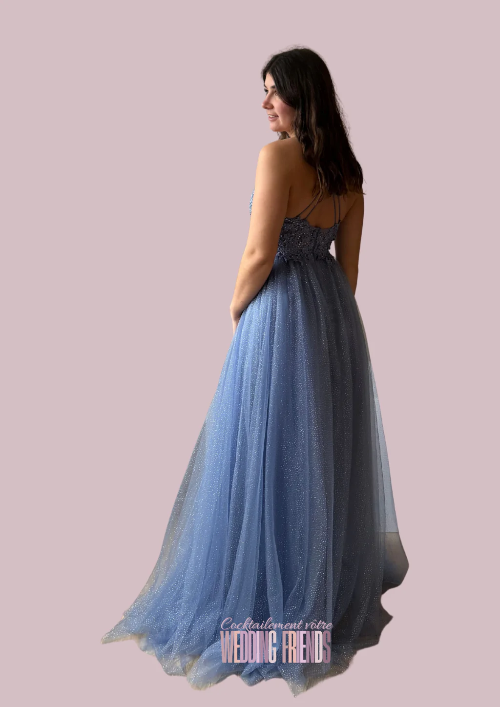 Robe de cocktail et de soirée en tulle bleu princesse