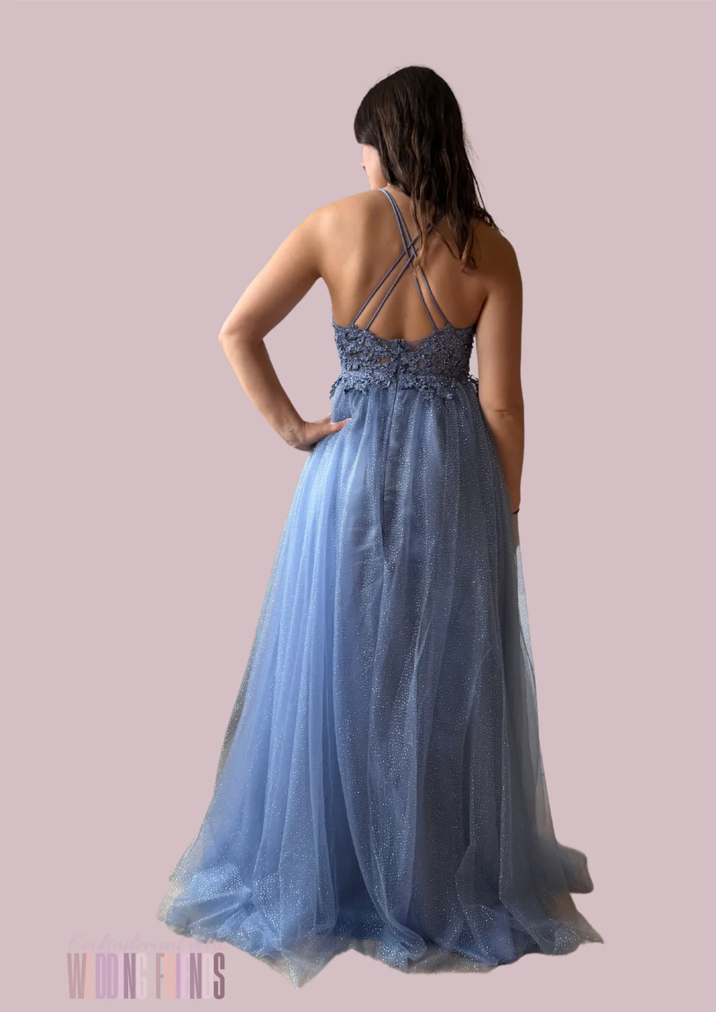 Robe de cocktail et de soirée en tulle bleu princesse