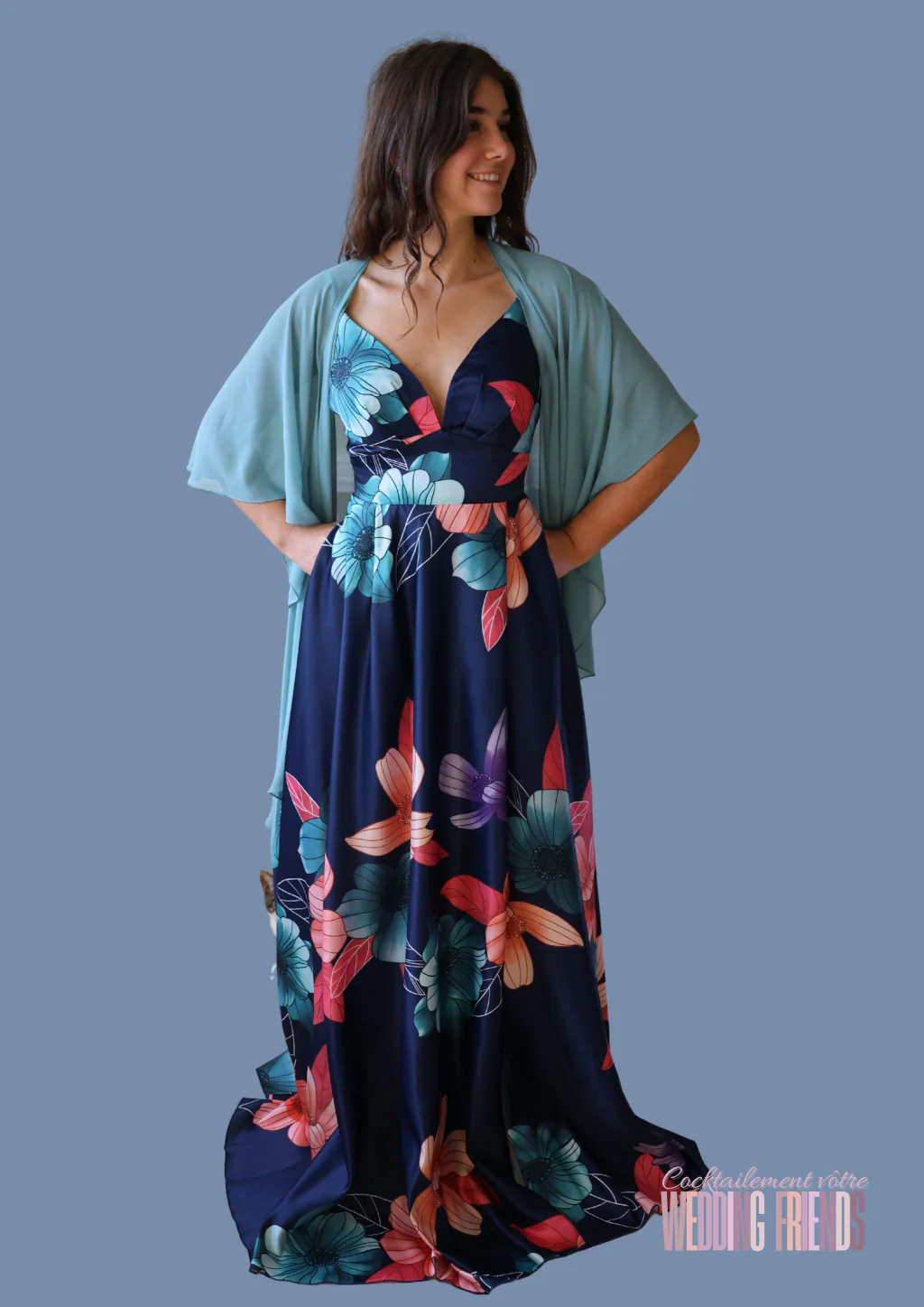 Étole verte pour robe de cocktail de soirée