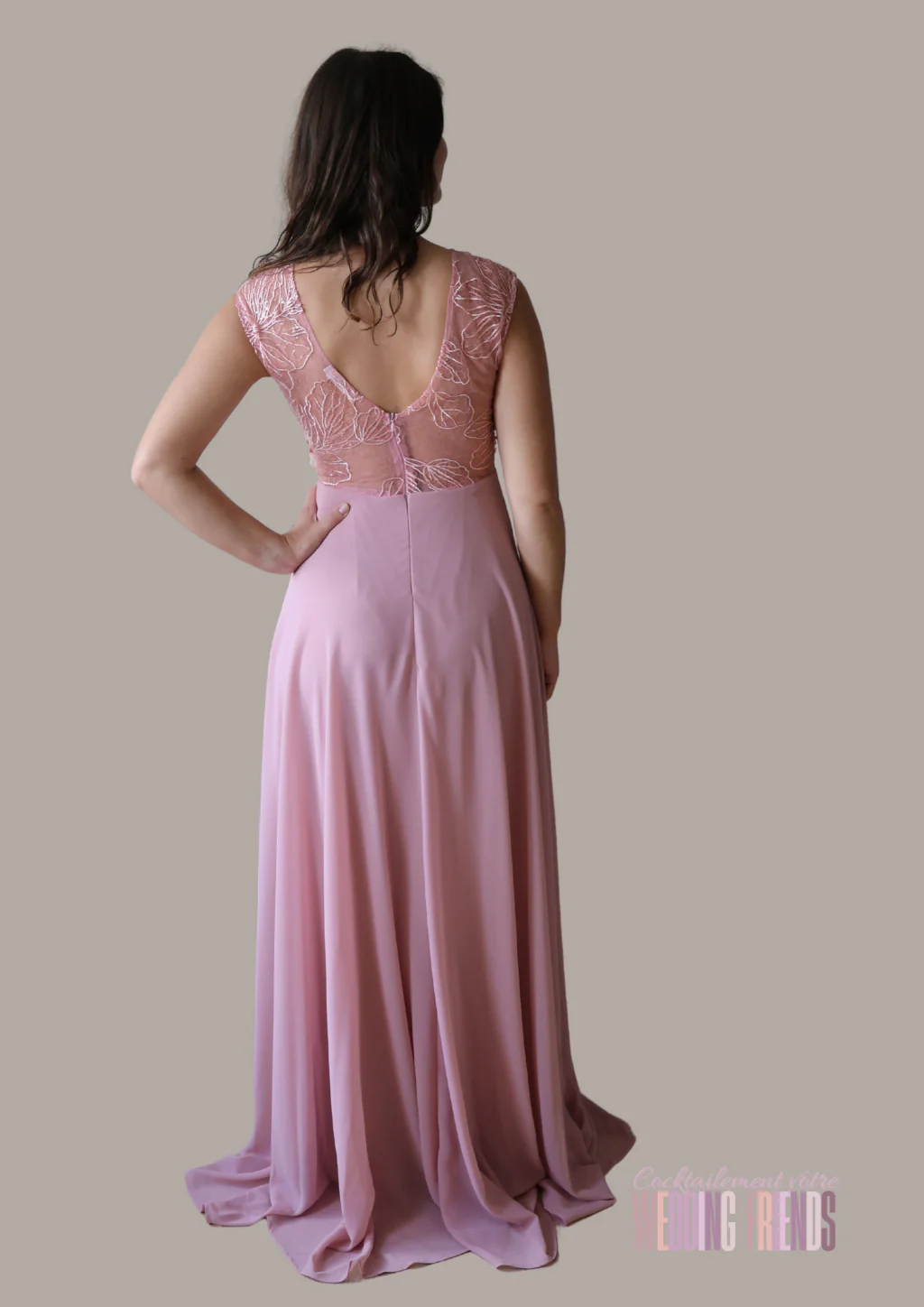Robe de cocktail de soirée rose floral