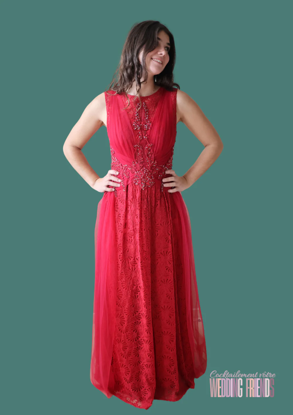 Robe de cocktail et de soirée rouge oriental