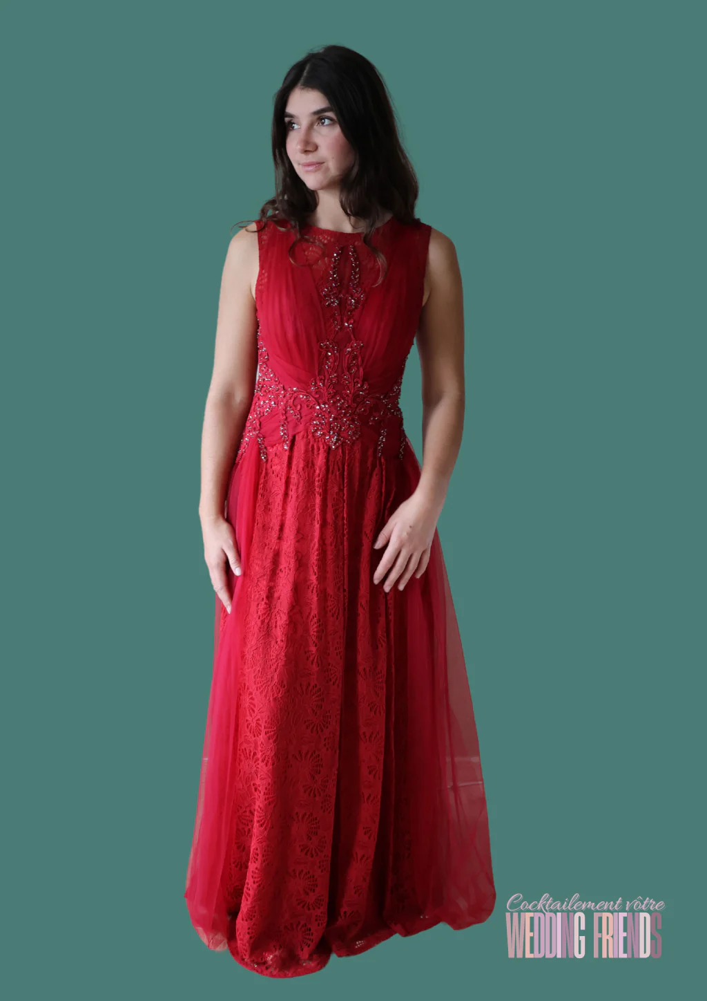 Robe de cocktail et de soirée rouge oriental