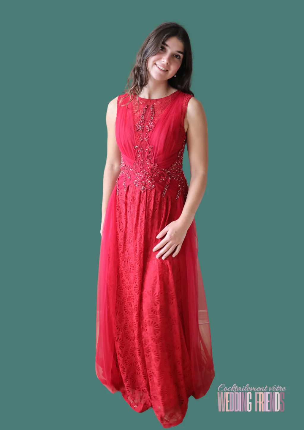 Robe de cocktail et de soirée rouge oriental